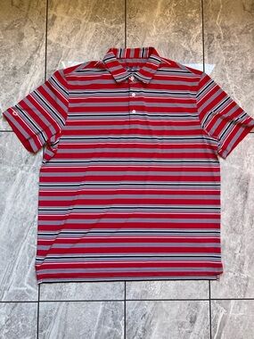 IBKÜL Aerocool Mens Performance Golf Polo Coastal Stripe Red/Black/White S/S 2XL
